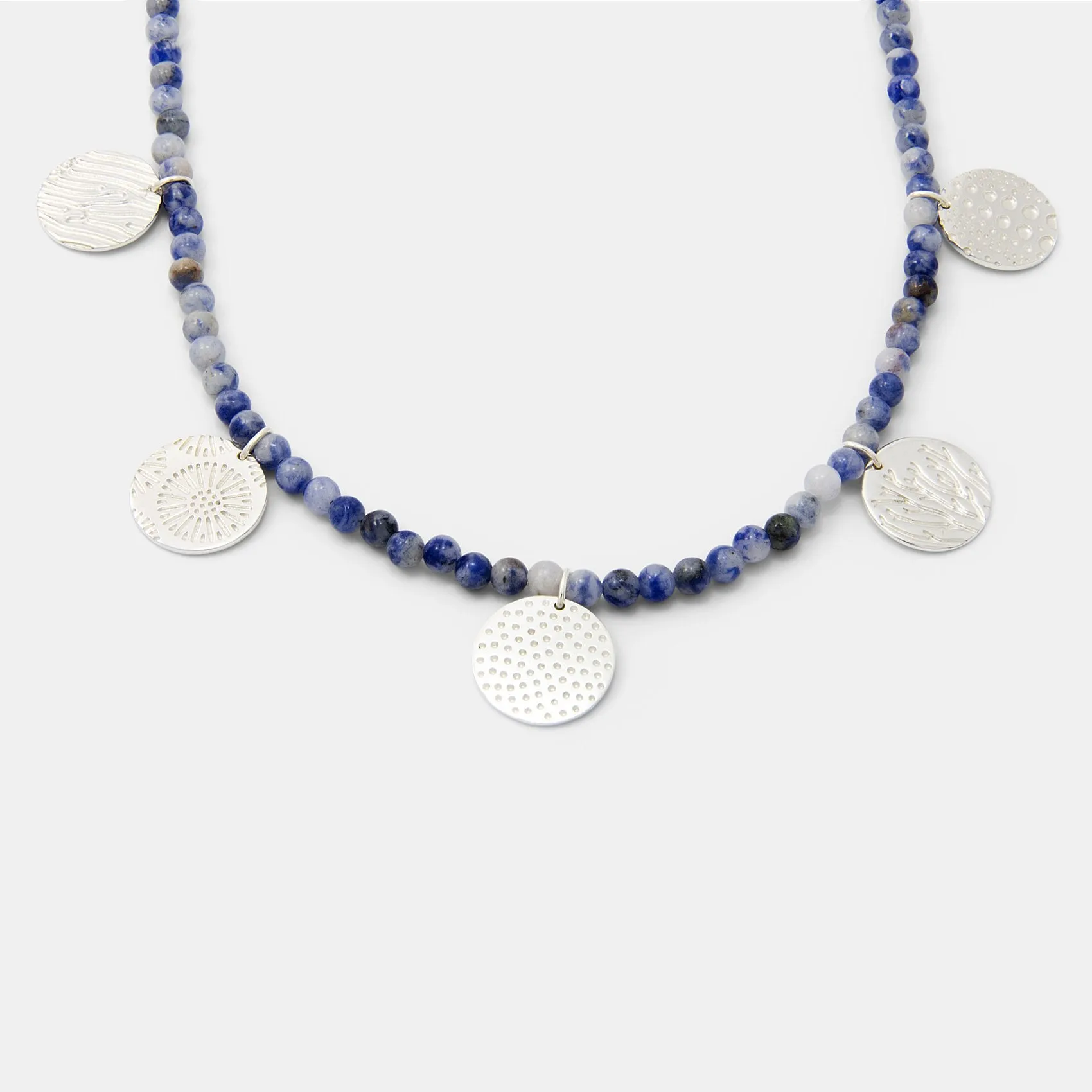 Ocean Textures Silver & Sodalite Beaded Necklace