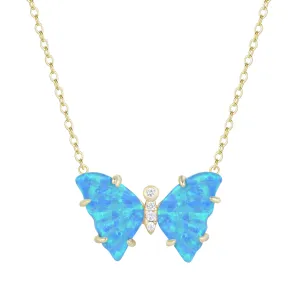 Opal Butterfly Necklace With Prongs