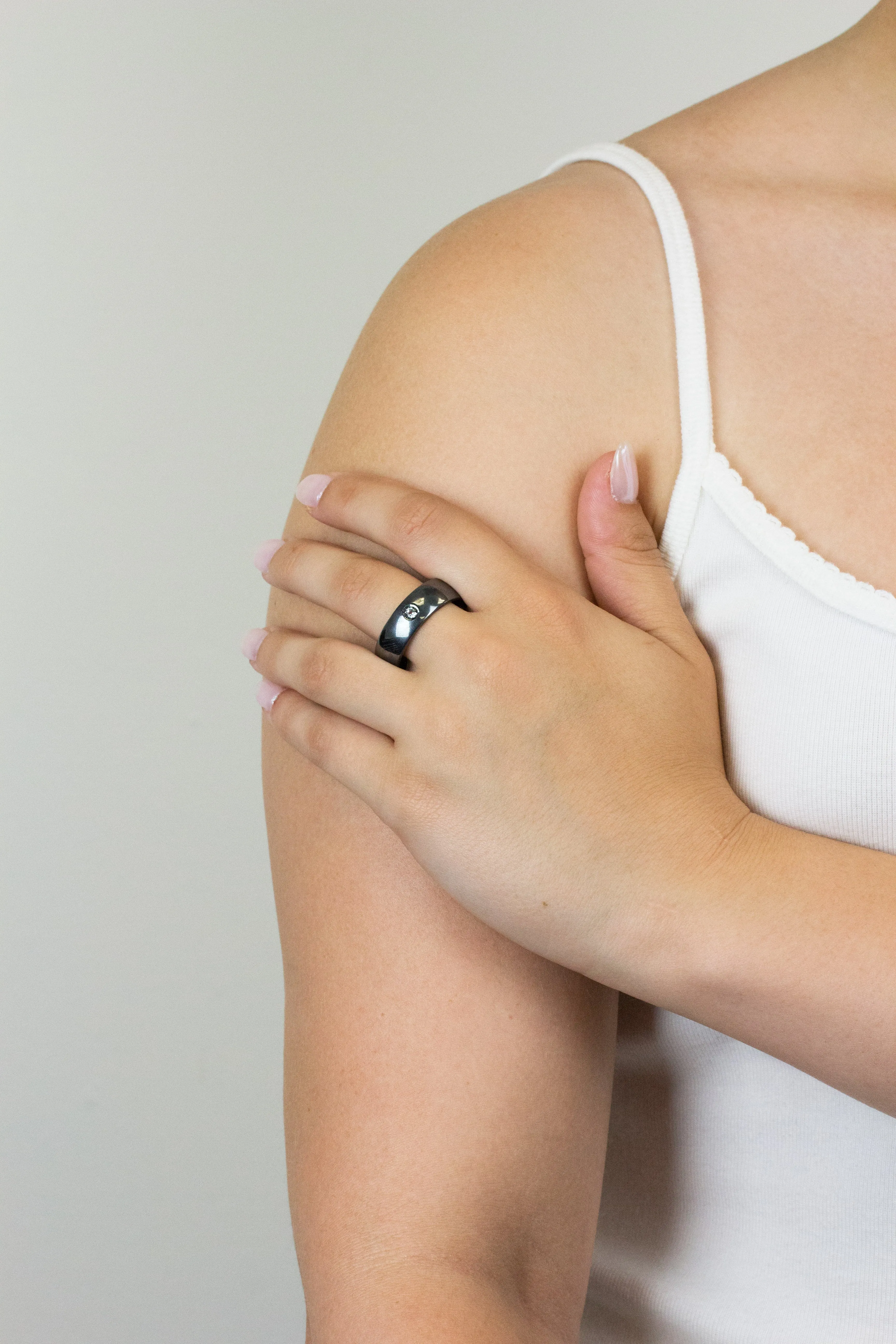 Oxidized Silver with White Topaz Ring