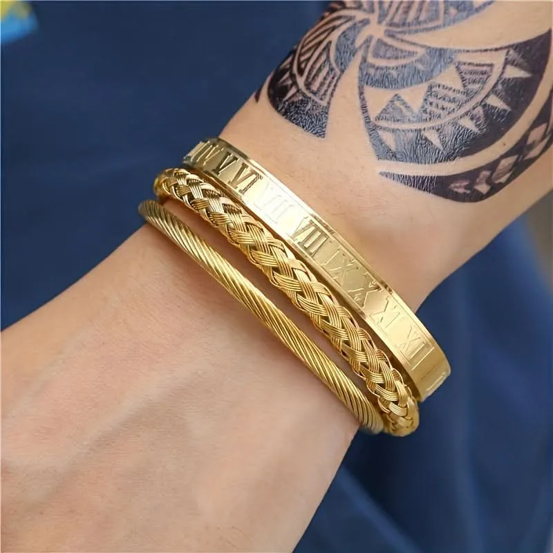 Pack of 3 Pcs. Unisex Roman Braided Titanium Bracelet Set