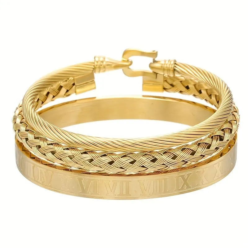 Pack of 3 Pcs. Unisex Roman Braided Titanium Bracelet Set