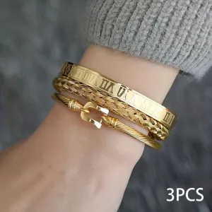 Pack of 3 Pcs. Unisex Roman Braided Titanium Bracelet Set