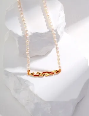 Pearl Ribbon Necklace in Gold Vermeil