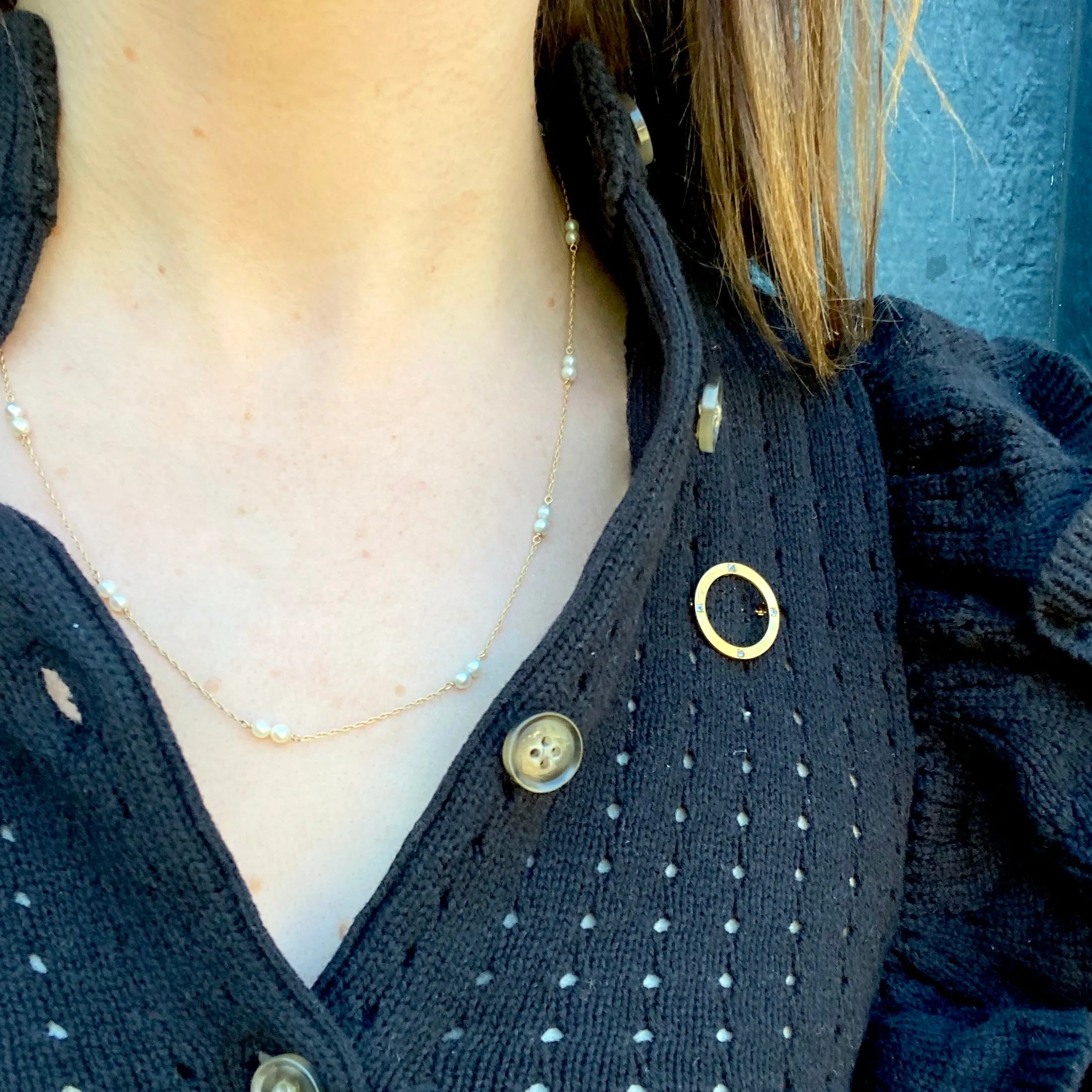 Pearl Studded Gold Rope Chain Necklace