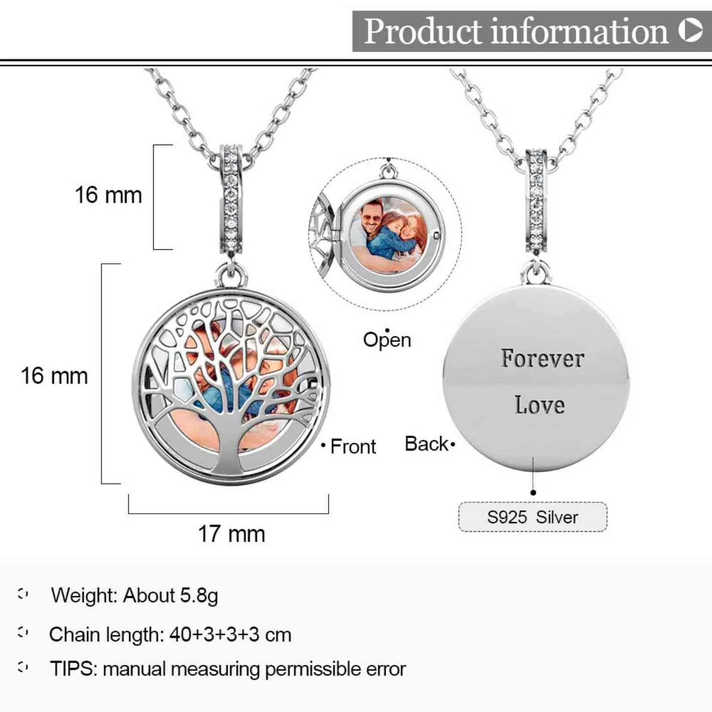Personalised Photo Locket Necklace| Family Tree Necklace | Photo Necklace | Picture Necklace | Sterling Silver