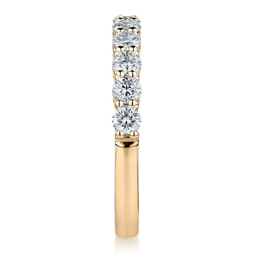 Premium Lab-Grown Diamond, 0.90 carat TW round brilliant wedding or eternity band in 14 carat yellow gold