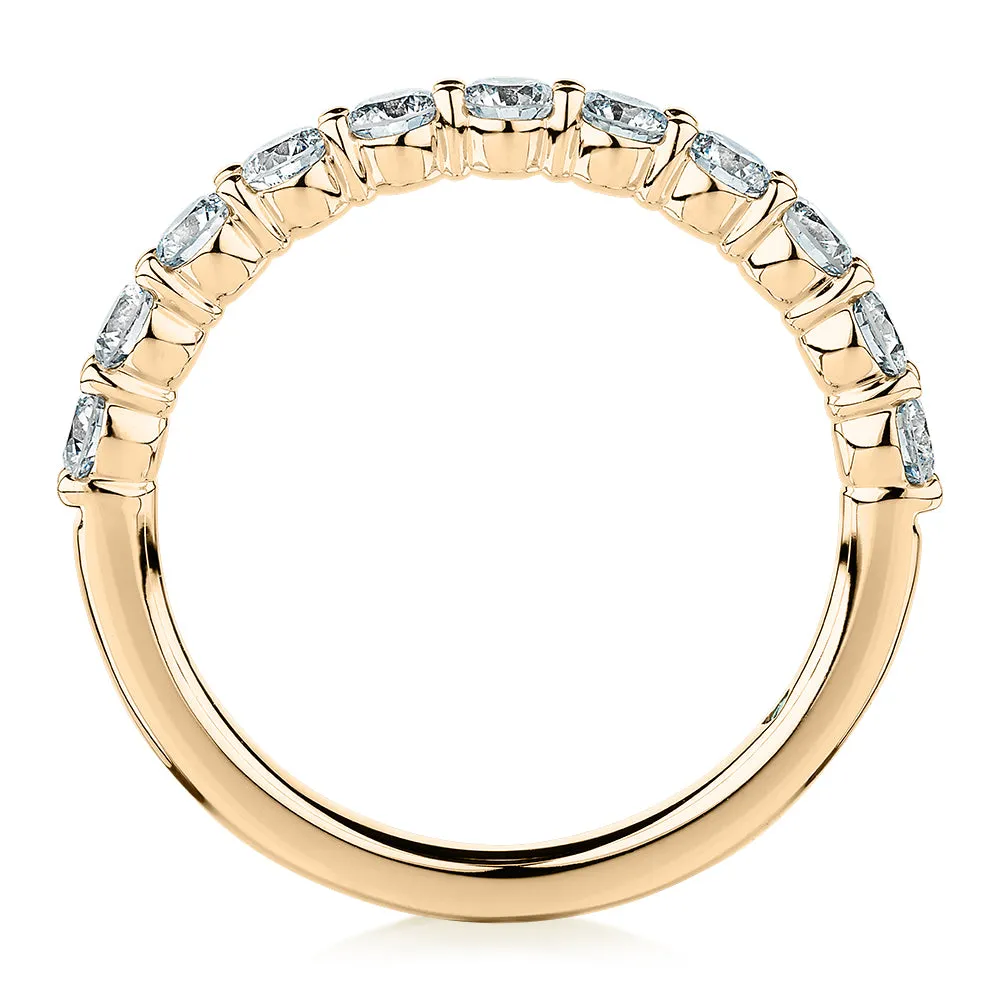 Premium Lab-Grown Diamond, 0.90 carat TW round brilliant wedding or eternity band in 14 carat yellow gold