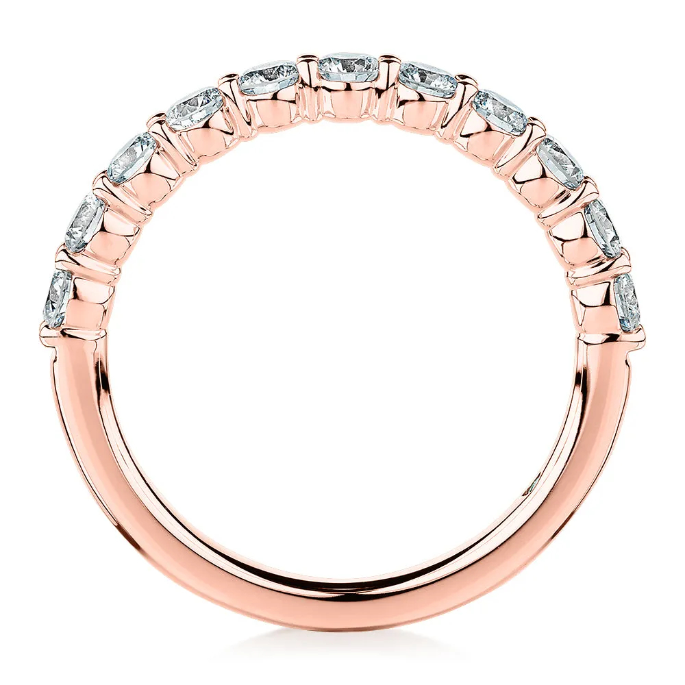 Premium Lab-Grown Diamond, 0.90 carat TW round brilliant wedding or eternity band in 18 carat rose gold