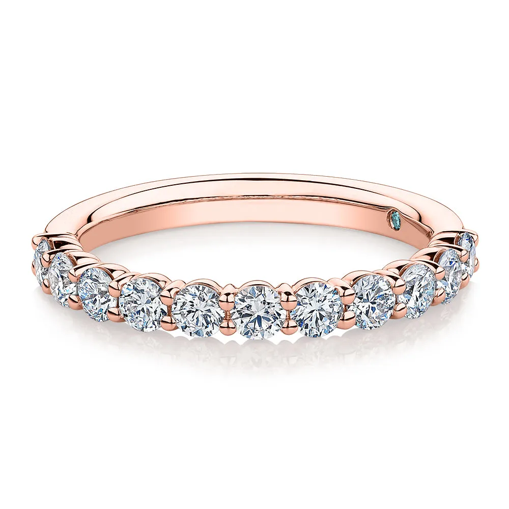 Premium Lab-Grown Diamond, 0.90 carat TW round brilliant wedding or eternity band in 18 carat rose gold