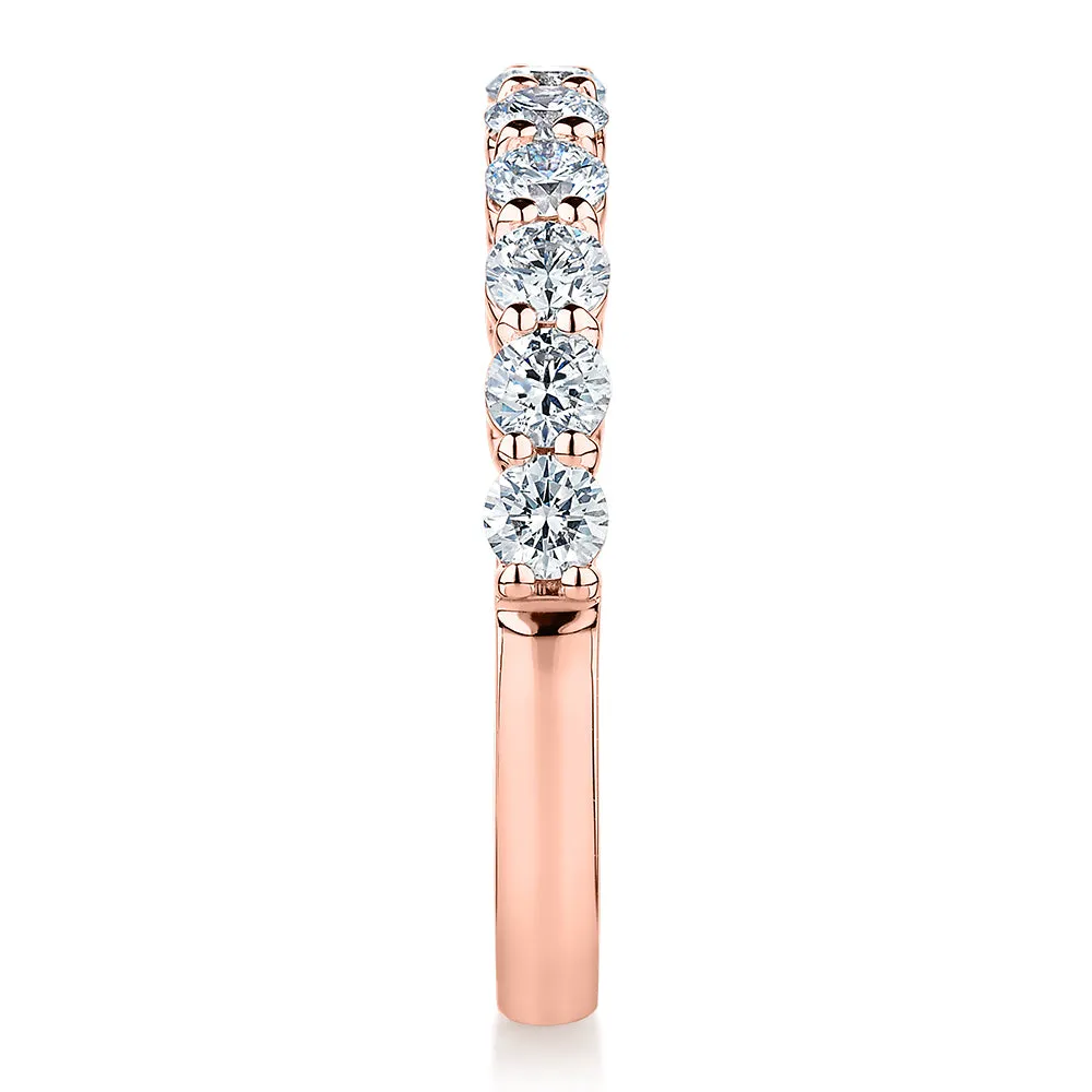 Premium Lab-Grown Diamond, 0.90 carat TW round brilliant wedding or eternity band in 18 carat rose gold