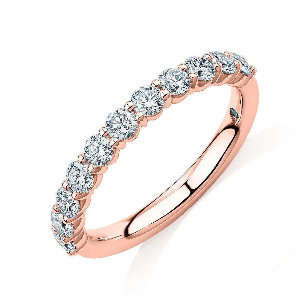 Premium Lab-Grown Diamond, 0.90 carat TW round brilliant wedding or eternity band in 18 carat rose gold