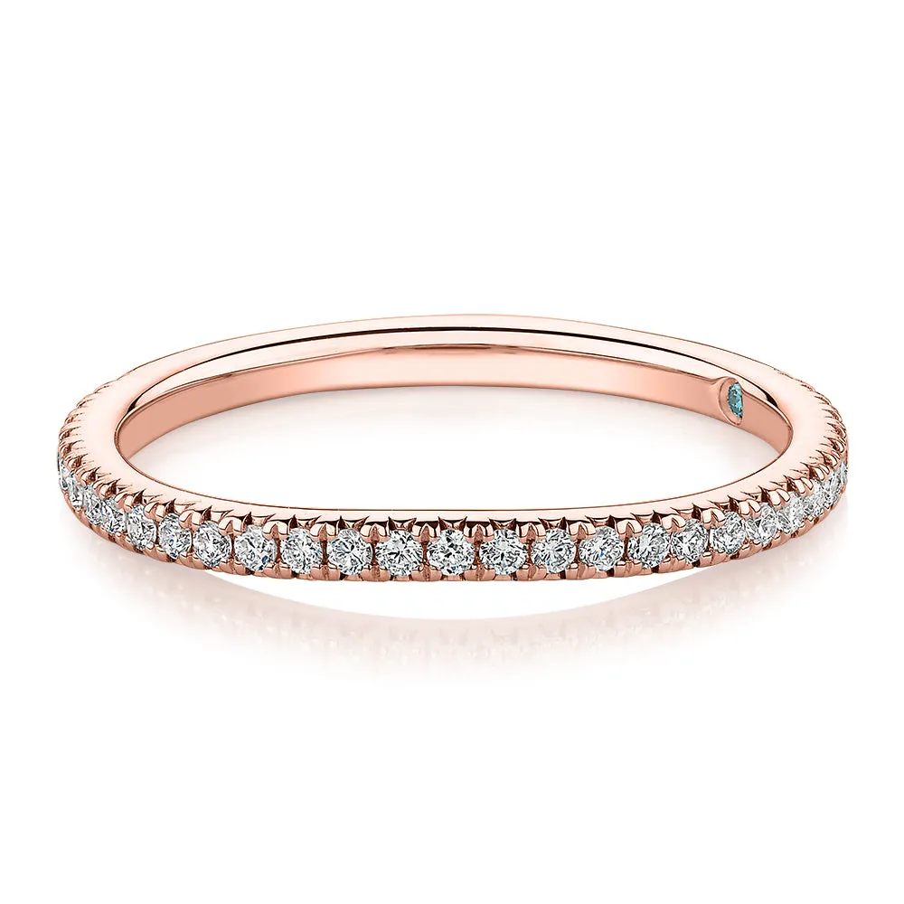 Premium Laboratory Created Diamond, 0.23 carat TW round brilliant curved wedding or eternity band in 18 carat rose gold