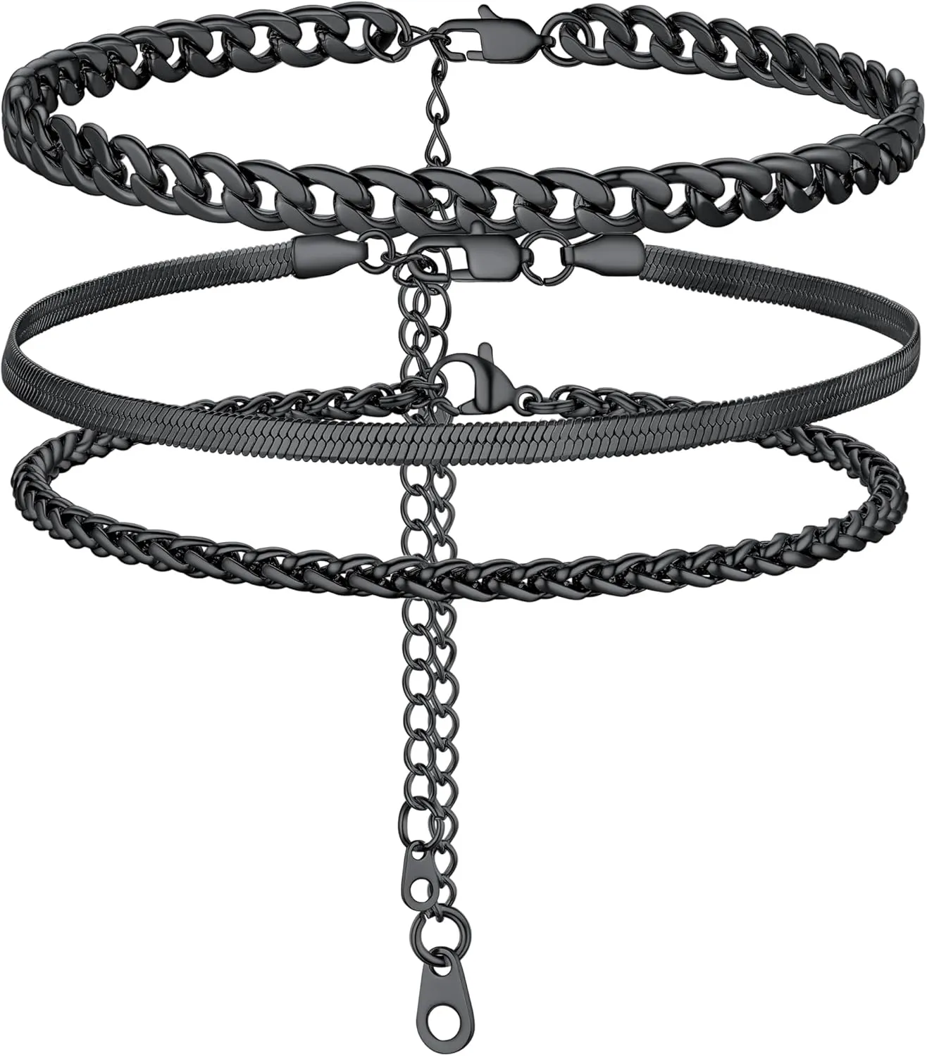 PROSTEEL Ankle Bracelets for Women, Layered Gold Anklets for Women Waterproof, Stainless Steel Cuban Link Anklets Set, 8.5"-10.5" Adjustable Anklet, Come with Box