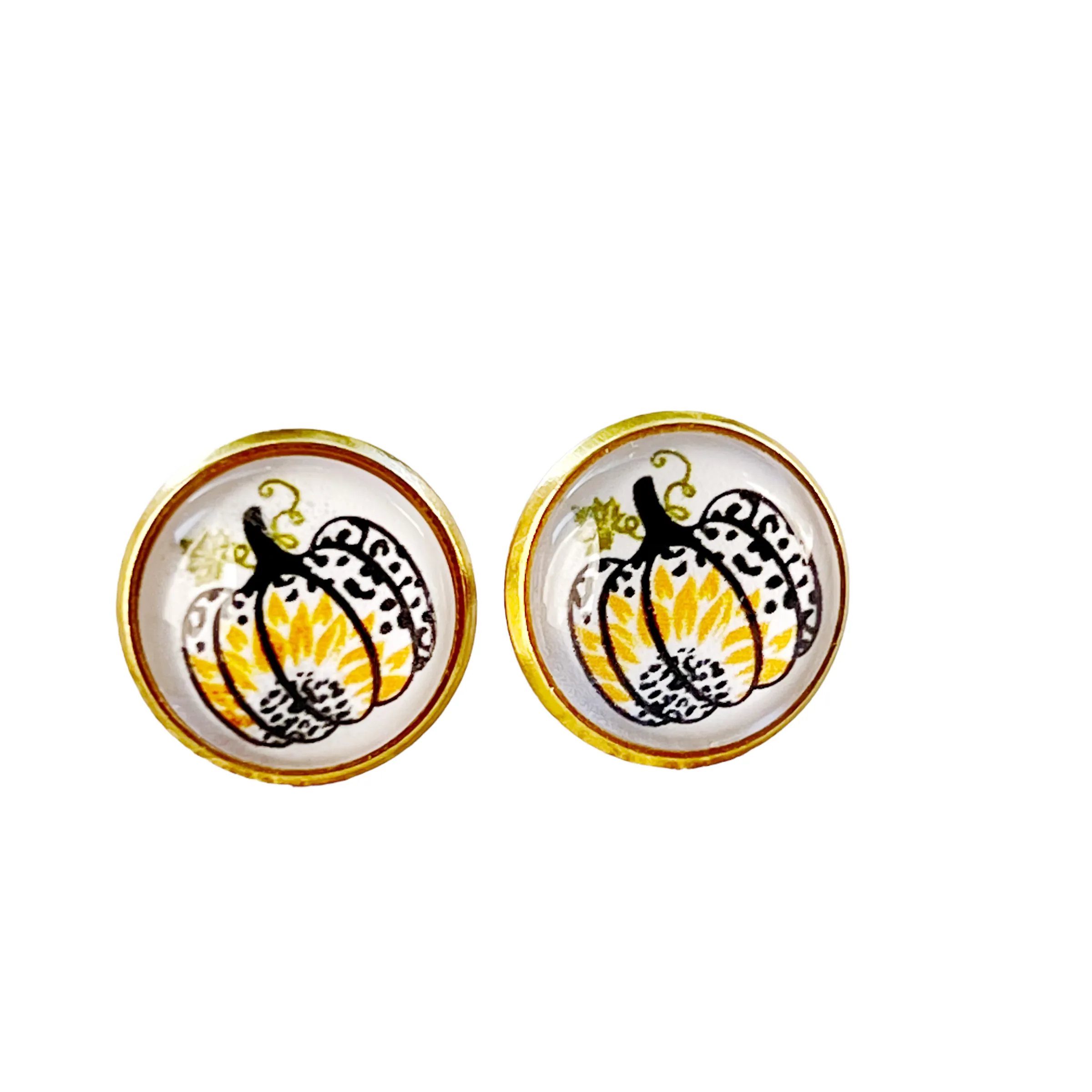 Pumpkin & Sunflower Gold Stud Earrings: Unique Autumn Accents for Your Style