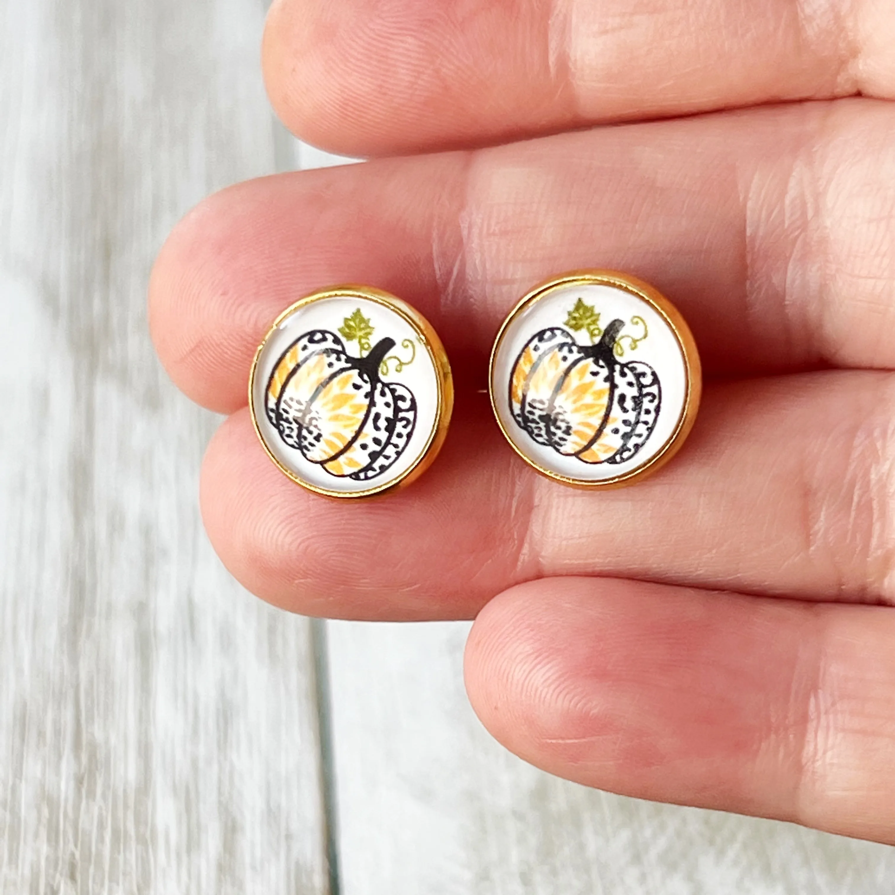 Pumpkin & Sunflower Gold Stud Earrings: Unique Autumn Accents for Your Style