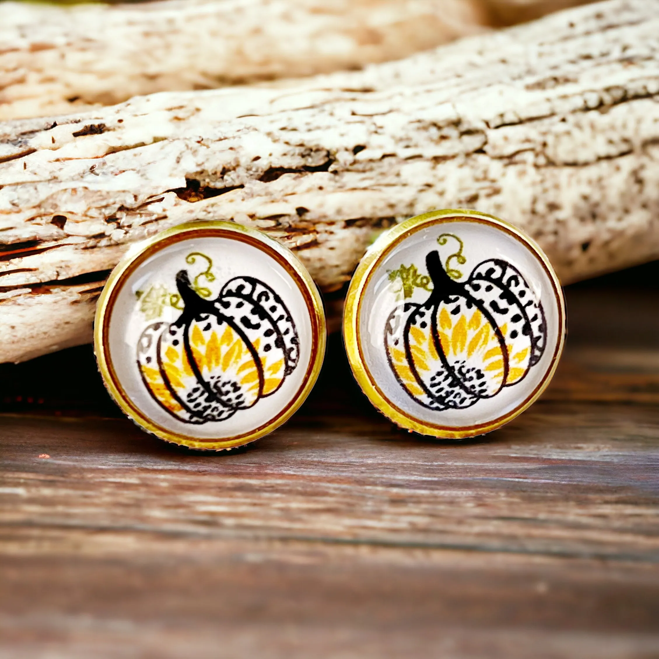 Pumpkin & Sunflower Gold Stud Earrings: Unique Autumn Accents for Your Style