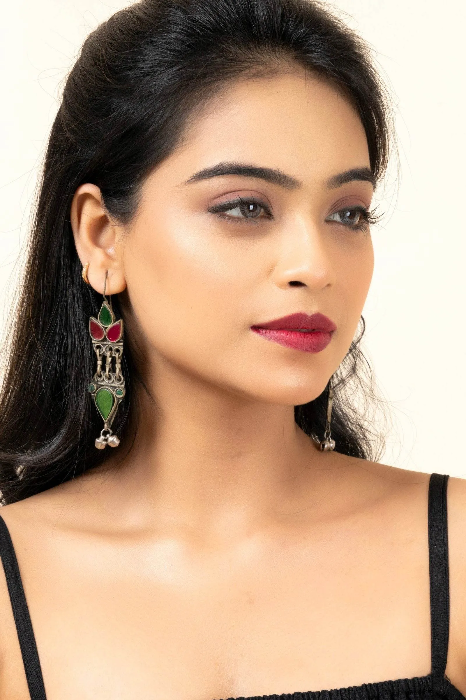 Pure Afghan Pink Green Dangler Earrings - Unique Design for All Occasions, Non-Allergic Material