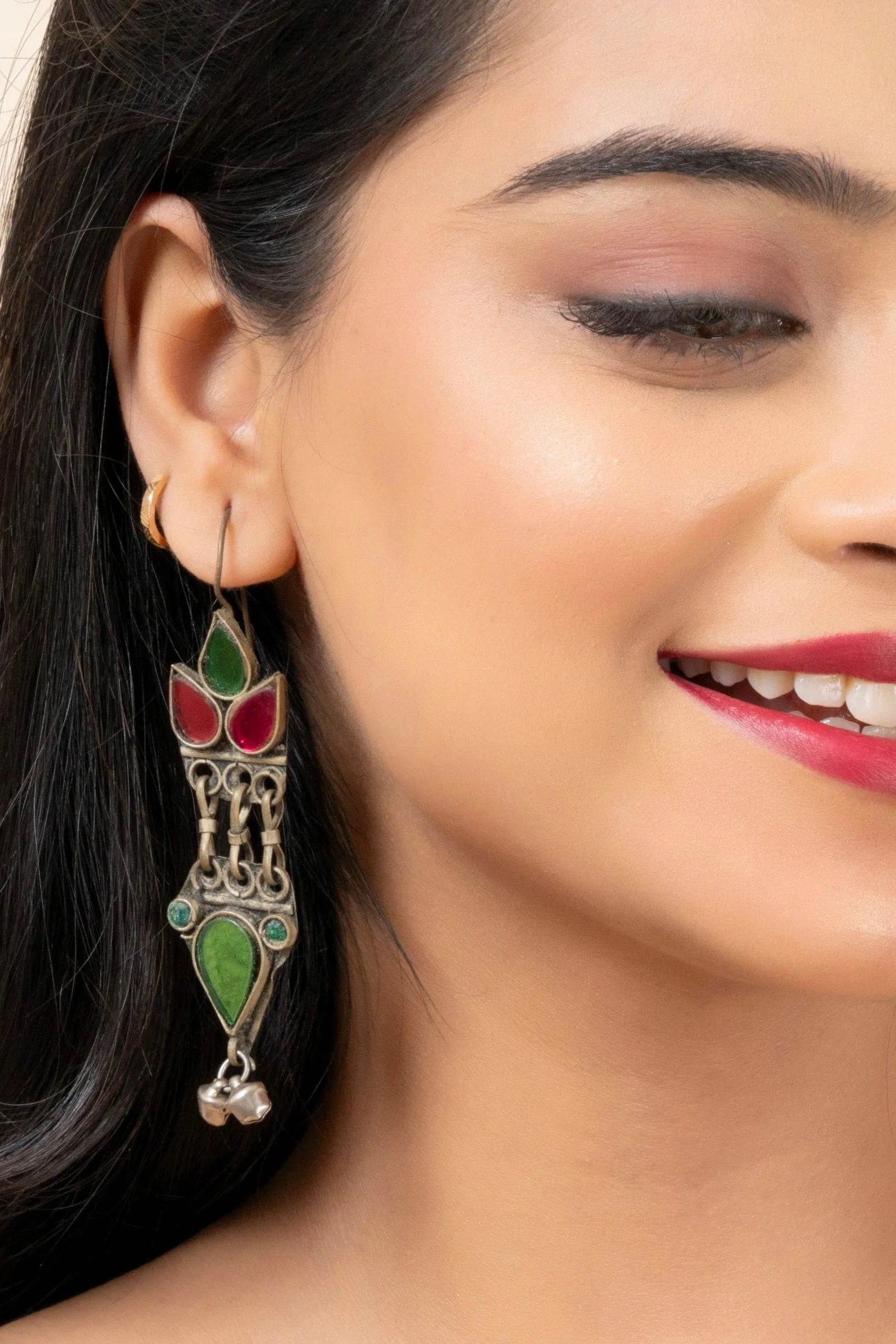 Pure Afghan Pink Green Dangler Earrings - Unique Design for All Occasions, Non-Allergic Material