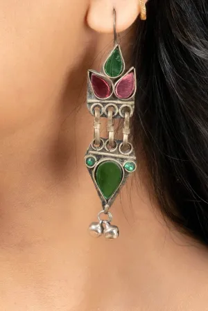 Pure Afghan Pink Green Dangler Earrings - Unique Design for All Occasions, Non-Allergic Material