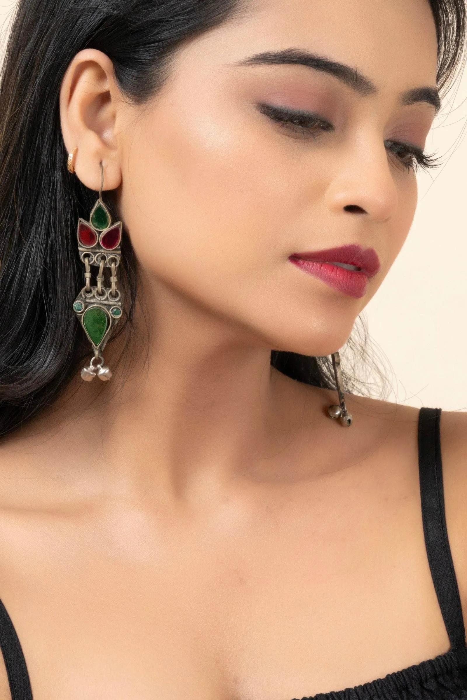 Pure Afghan Pink Green Dangler Earrings - Unique Design for All Occasions, Non-Allergic Material