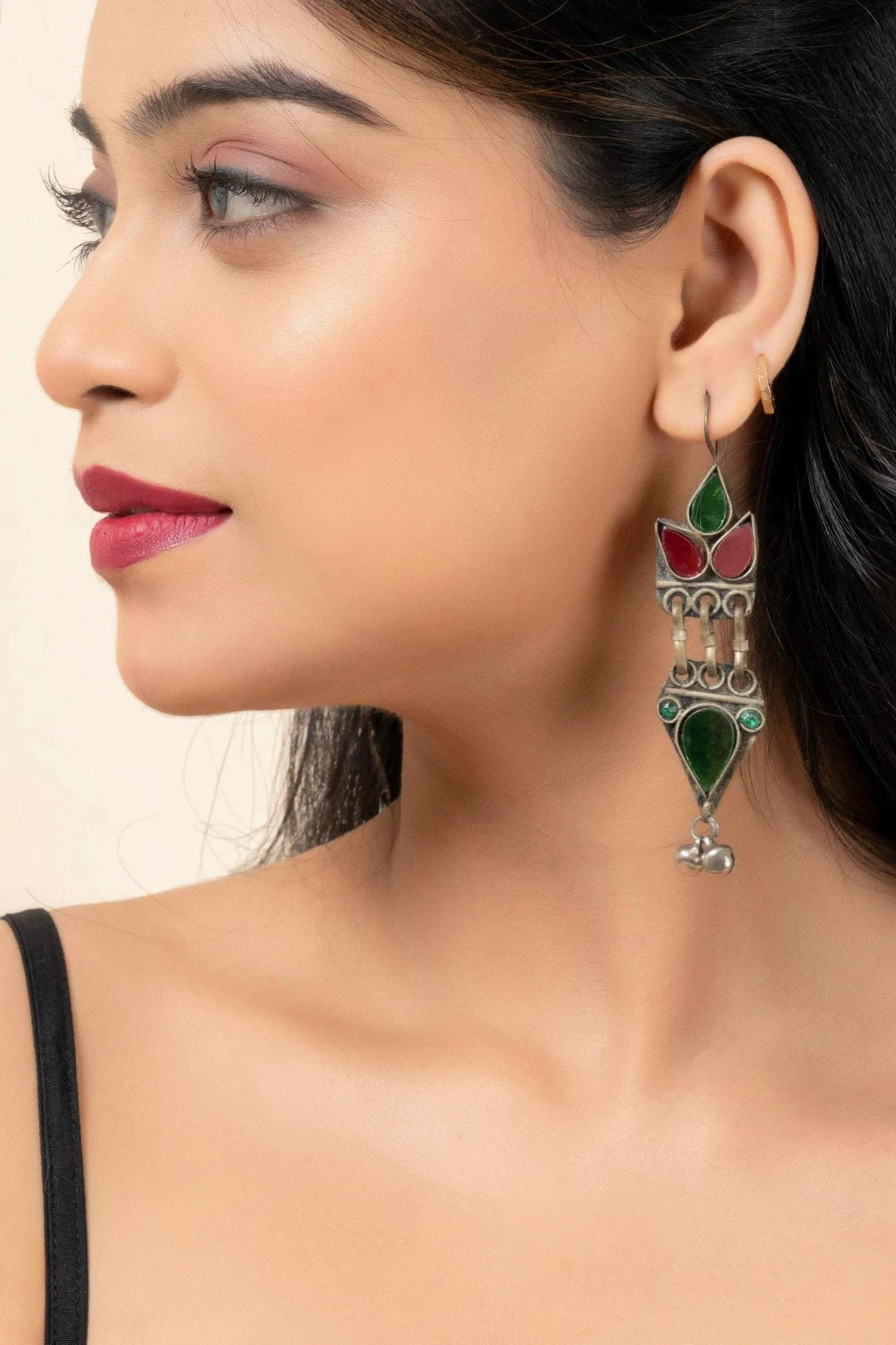 Pure Afghan Pink Green Dangler Earrings - Unique Design for All Occasions, Non-Allergic Material