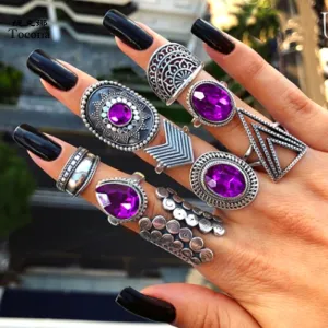 Purple Gem Ring Set