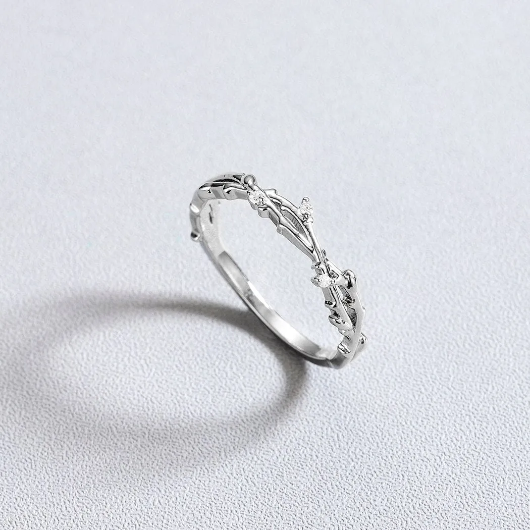 QIMING Simple Branch Women's Crystal Ring Zircon Rose Gold Finger Ring