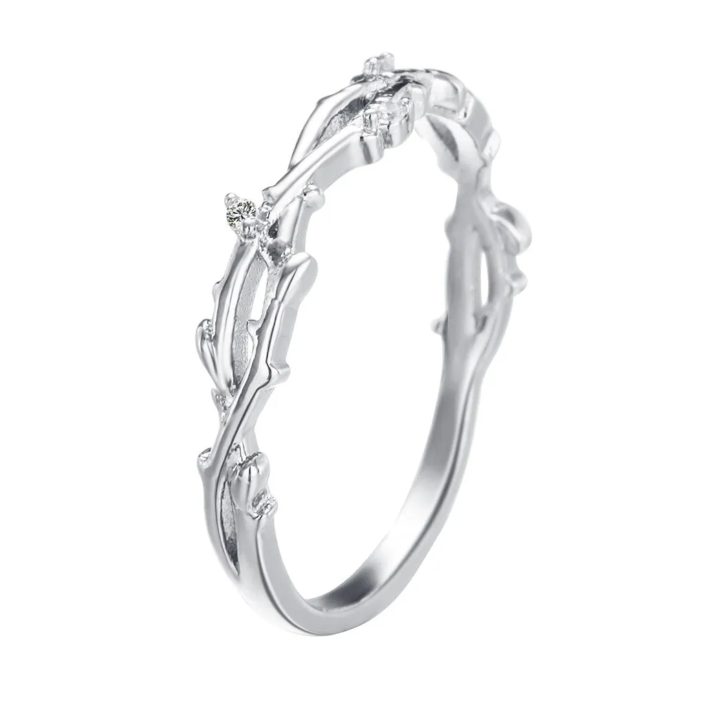 QIMING Simple Branch Women's Crystal Ring Zircon Rose Gold Finger Ring