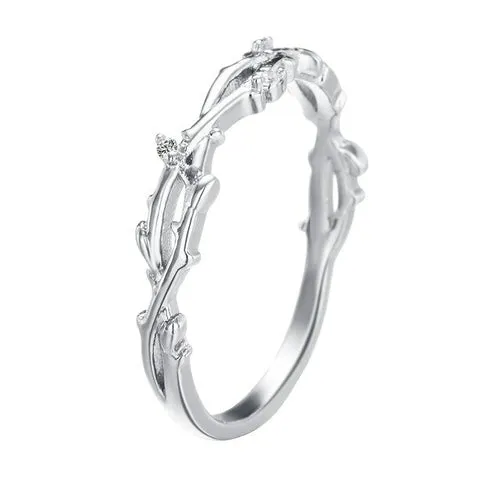 QIMING Simple Branch Women's Crystal Ring Zircon Rose Gold Finger Ring