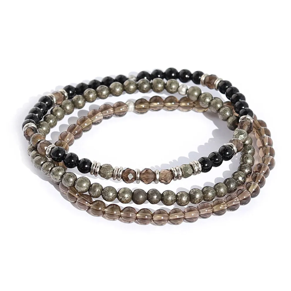 "EMF Protection" Black Tourmaline and Smoky Quartz Bracelet Set