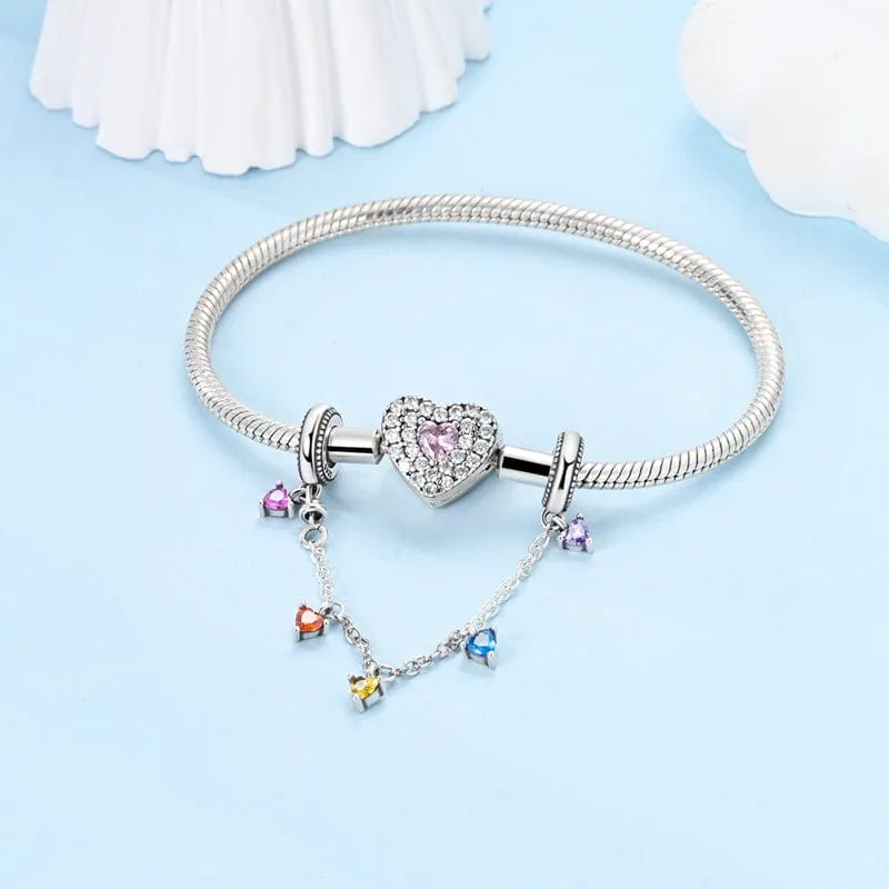 Rainbow Heart Gemstone Safety Chain