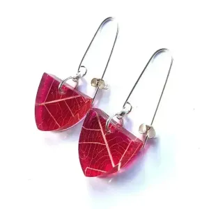 Raspberry Skeleton leaf | Small Triangle Earrings