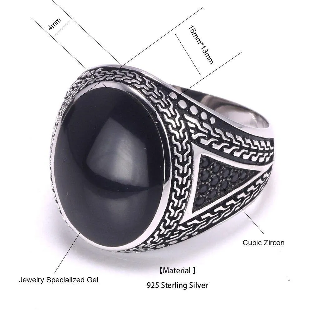 Real Silver Vintage Big Turkish Ring With Agate Stones