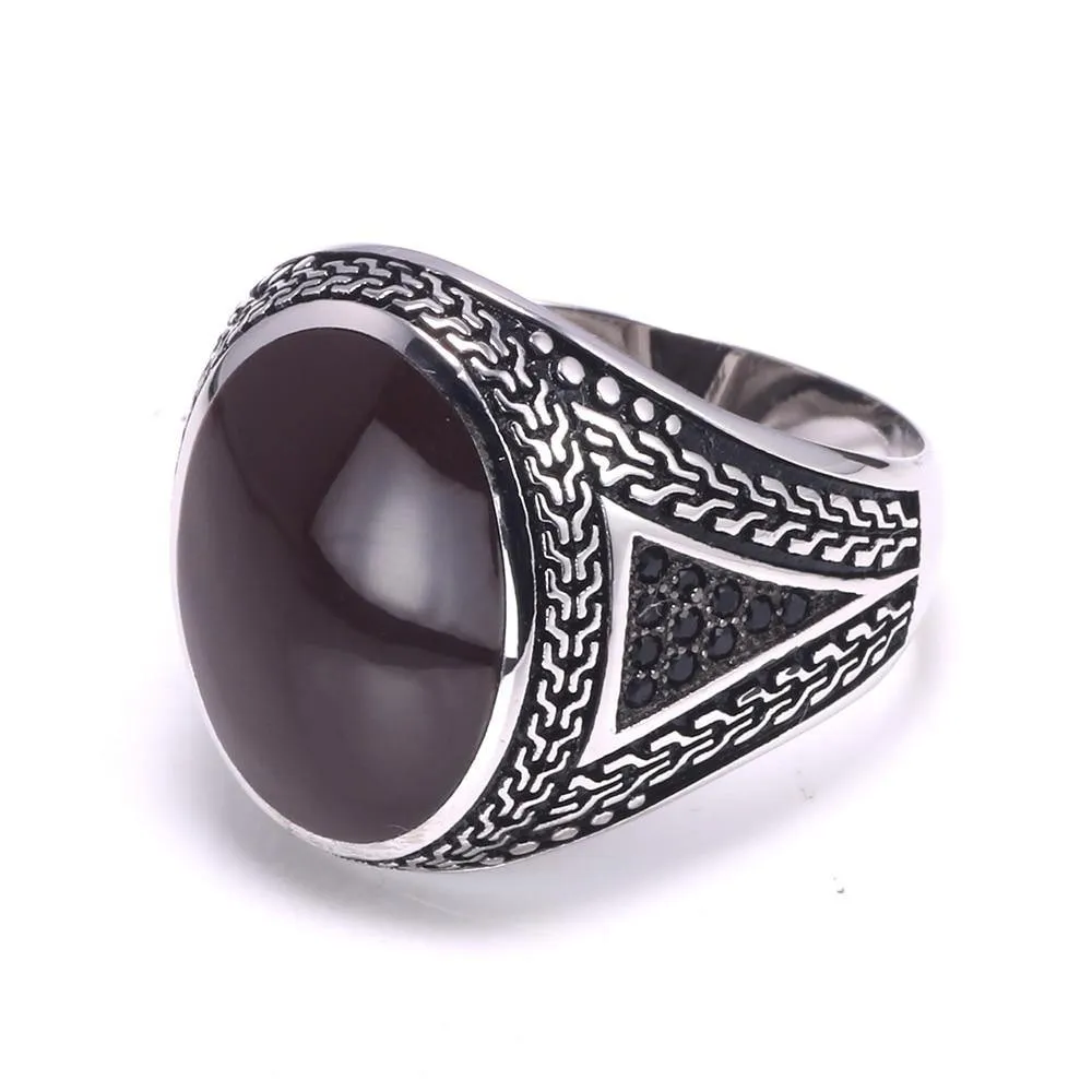 Real Silver Vintage Big Turkish Ring With Agate Stones