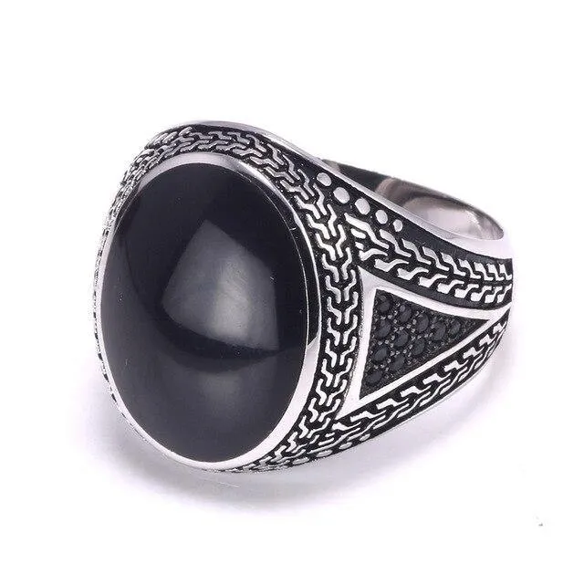 Real Silver Vintage Big Turkish Ring With Agate Stones