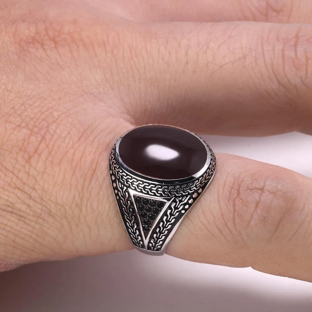 Real Silver Vintage Big Turkish Ring With Agate Stones