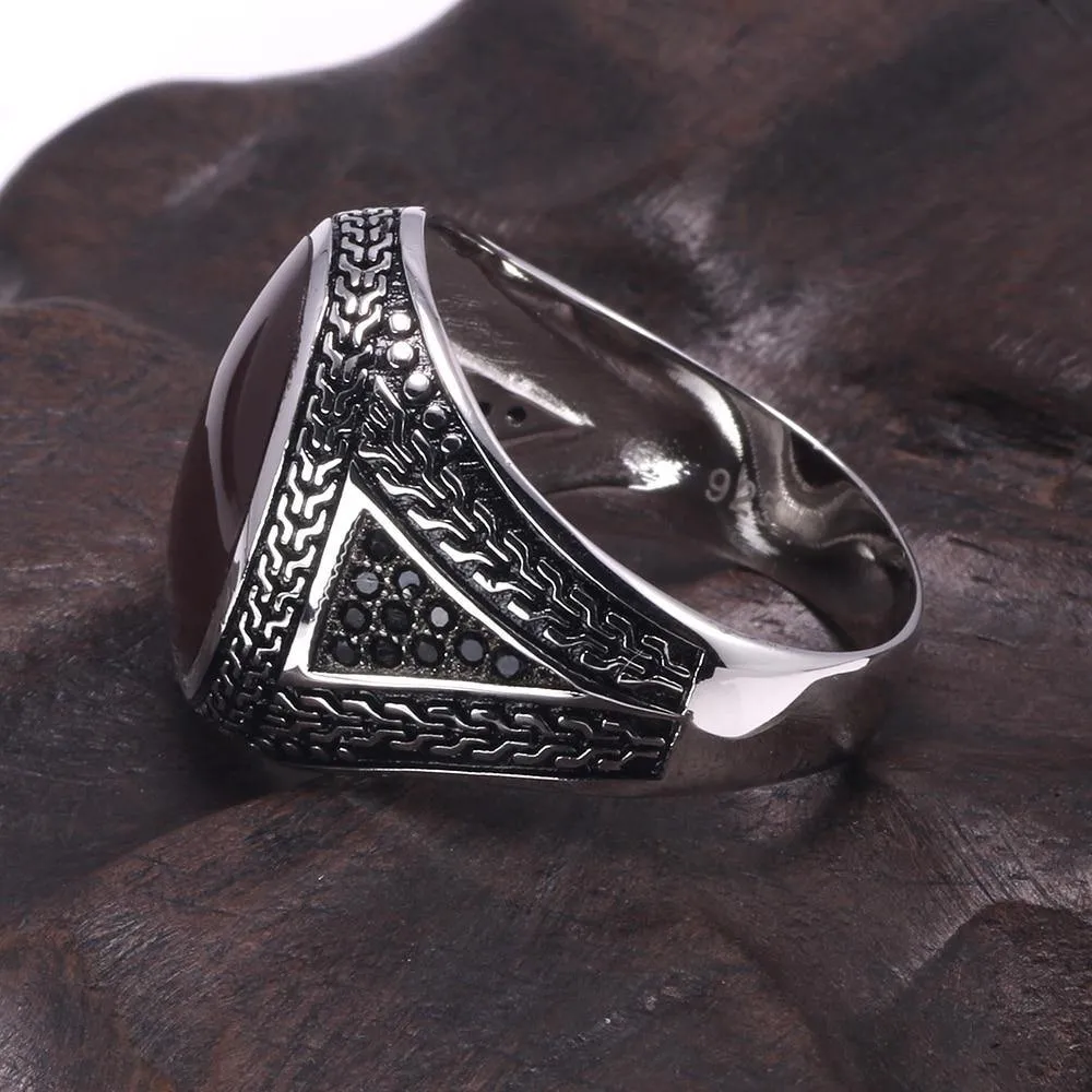 Real Silver Vintage Big Turkish Ring With Agate Stones