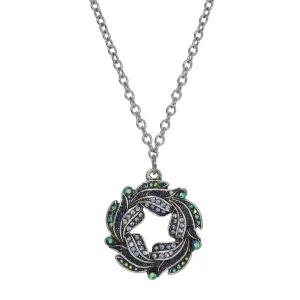 Regency Giovane Iridescent AB Crystal  & Blue Stone Wreath Pendant Necklace 16"   3" Extender