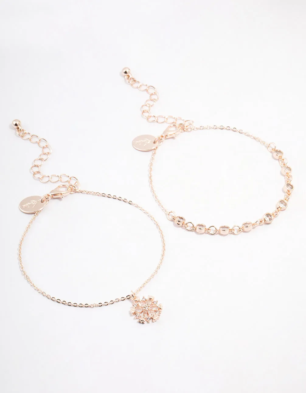 Rose Gold Plated Cubic Zirconia Snowflake Bracelet 2-Pack