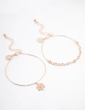 Rose Gold Plated Cubic Zirconia Snowflake Bracelet 2-Pack