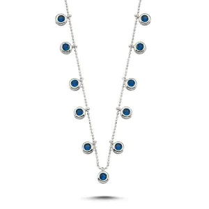 Round Cut Blue dangle choker necklace in sterling silver