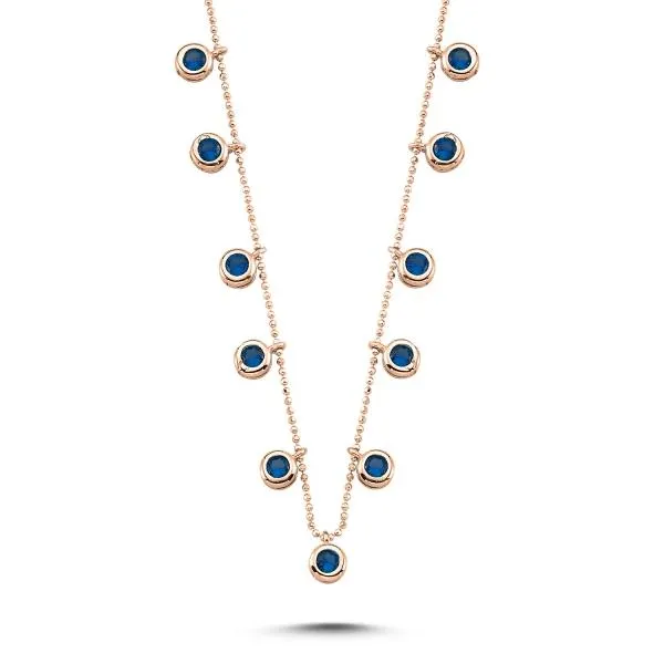 Round Cut Blue dangle choker necklace in sterling silver