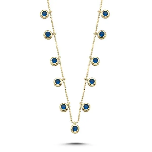 Round Cut Blue dangle choker necklace in sterling silver