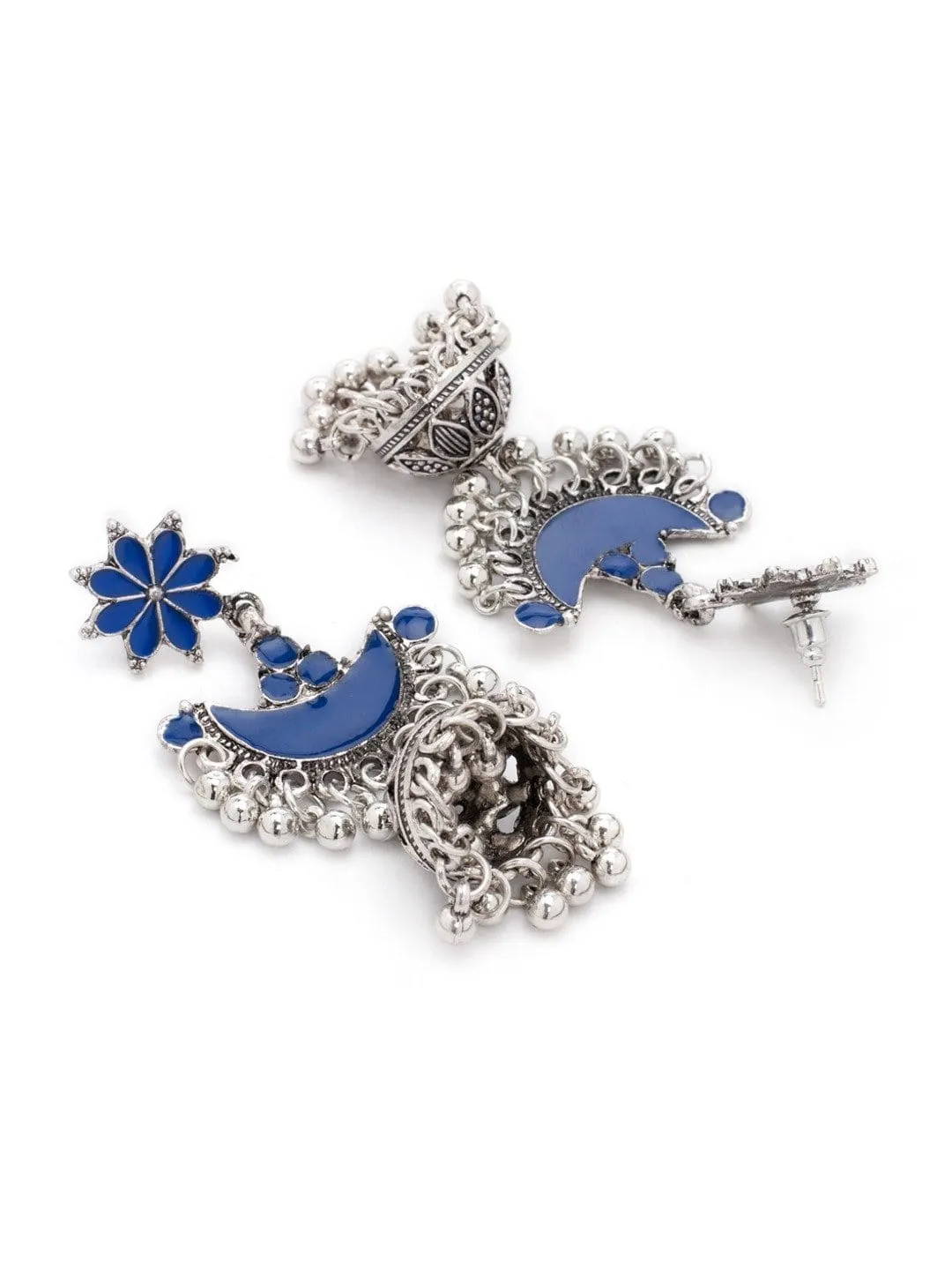 Rubans Silver-Toned & Blue Handcrafted Dome Shaped Jhumkas
