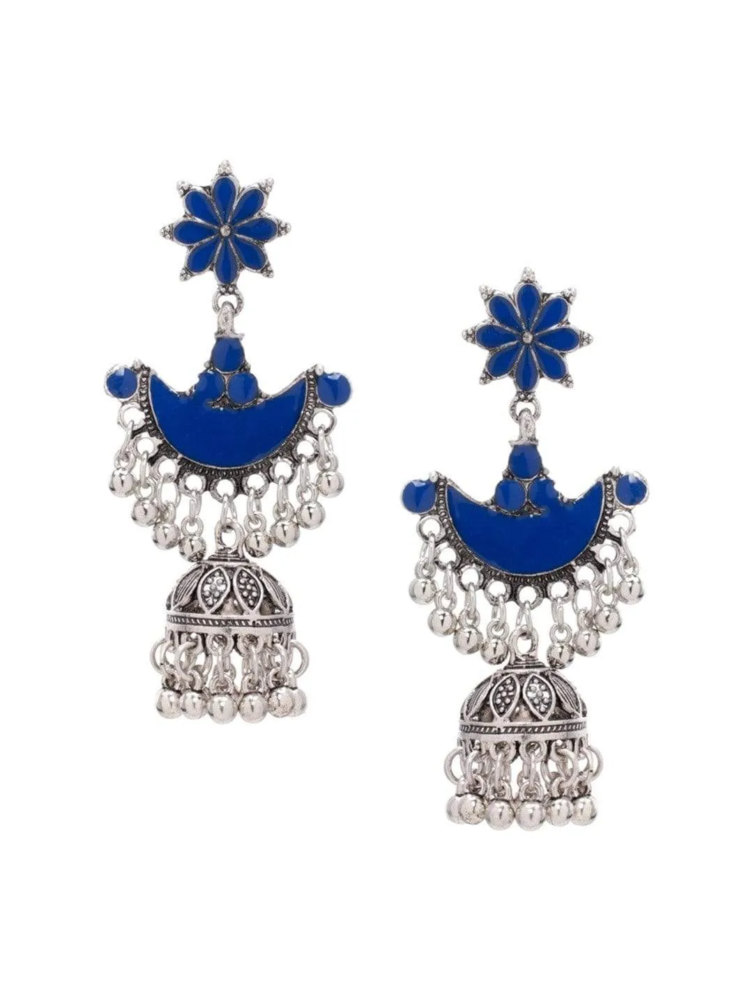 Rubans Silver-Toned & Blue Handcrafted Dome Shaped Jhumkas