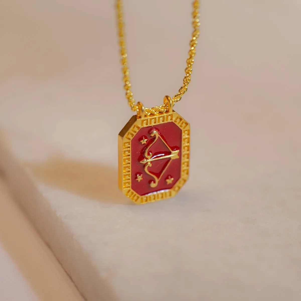 Sagittarius Zodiac Tablet Reversible Necklace with Blue Topaz