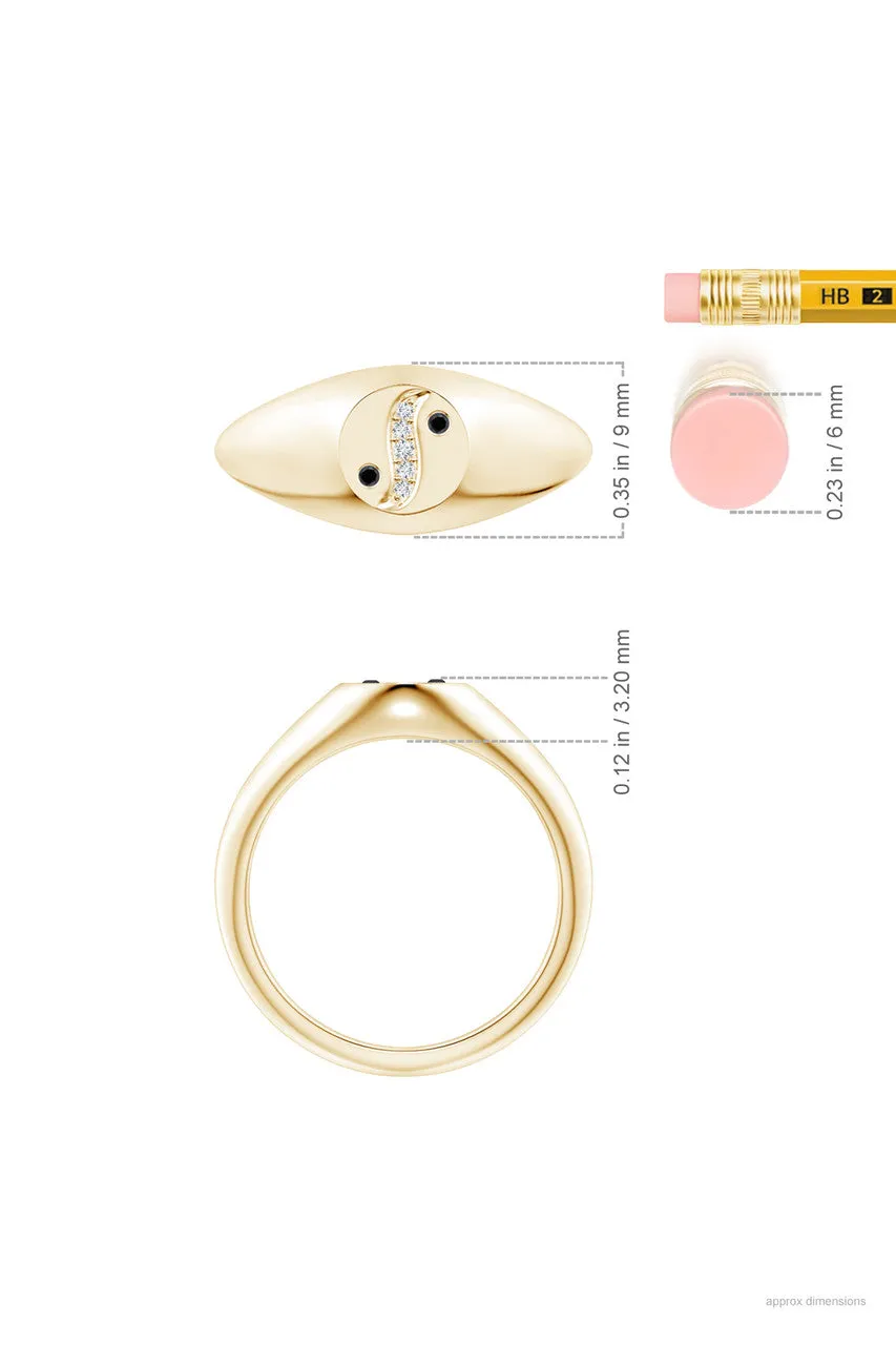 Shangri-La Yin-Yang 14K Gold with Black & White Diamond Signet Ring