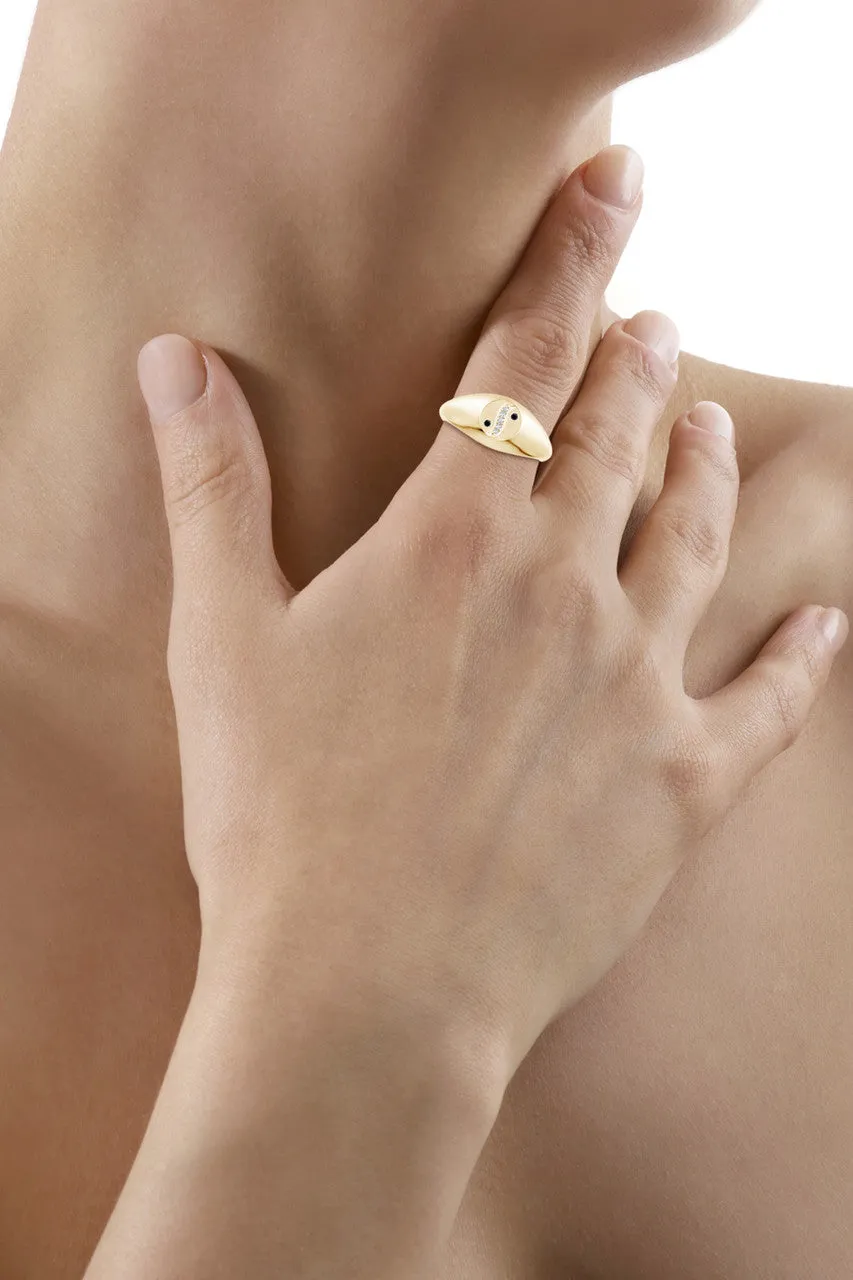 Shangri-La Yin-Yang 14K Gold with Black & White Diamond Signet Ring