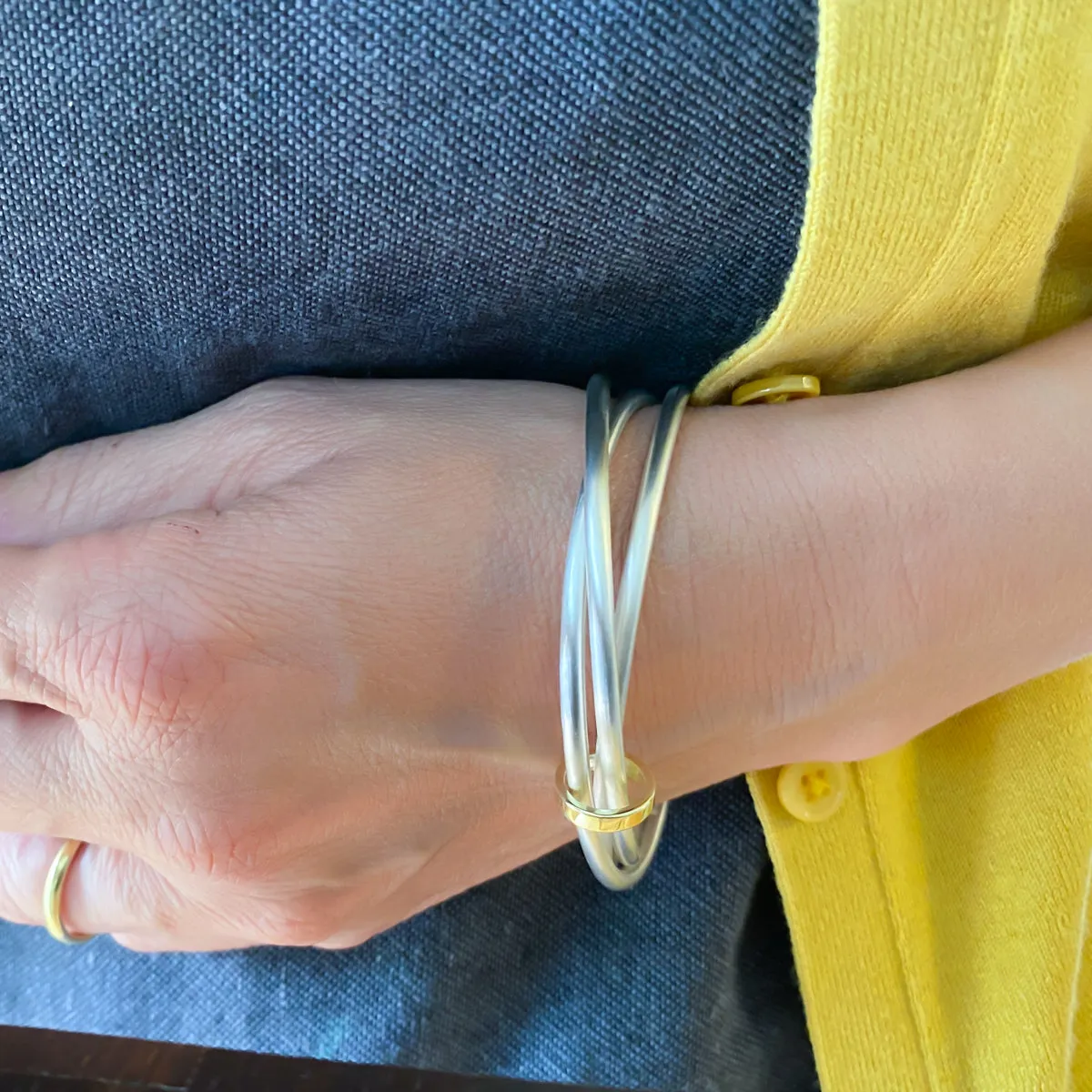 Silver and 18ct yellow gold bangle - modern and unique