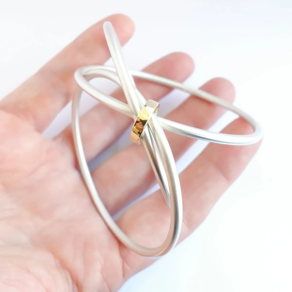 Silver and 18ct yellow gold bangle - modern and unique